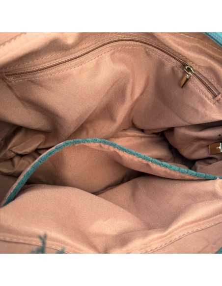 Sac cabas en velours côtelé frangé brodé « Winter Vibes »