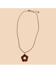 Collier en acier inoxydable avec pendentif fleur résine