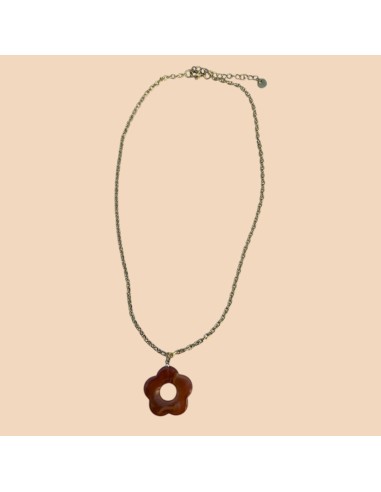 Collier en acier inoxydable avec pendentif fleur résine