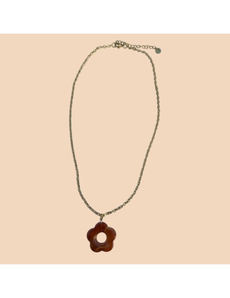 Collier en acier inoxydable avec pendentif fleur résine