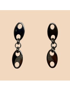 Boucles d'oreilles argentées pendantes maillons grain de café en acier inoxydable