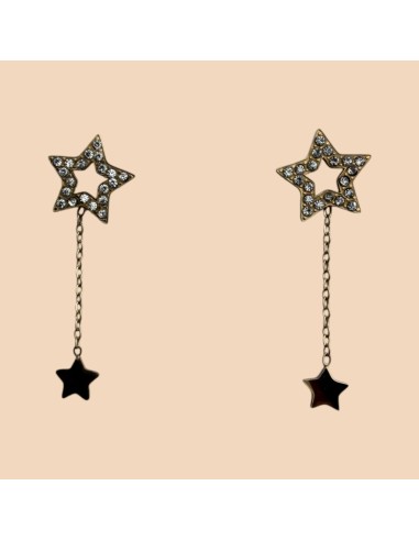 Boucles d'oreilles pendantes étoiles et strass en acier inoxydable
