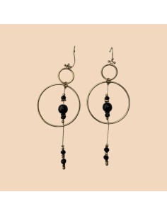 Boucles d'oreilles pendantes cercles et perles en acier inoxydable