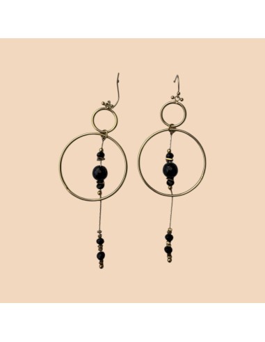 Boucles d'oreilles pendantes cercles et perles en acier inoxydable