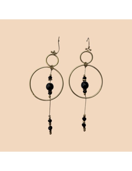 Boucles d'oreilles pendantes cercles et perles en acier inoxydable
