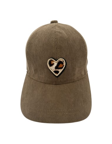 Casquette en velours côtelé avec patch cœur léopard