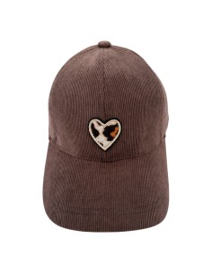 Casquette en velours côtelé avec patch cœur léopard