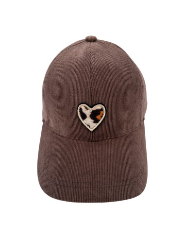 Casquette en velours côtelé avec patch cœur léopard
