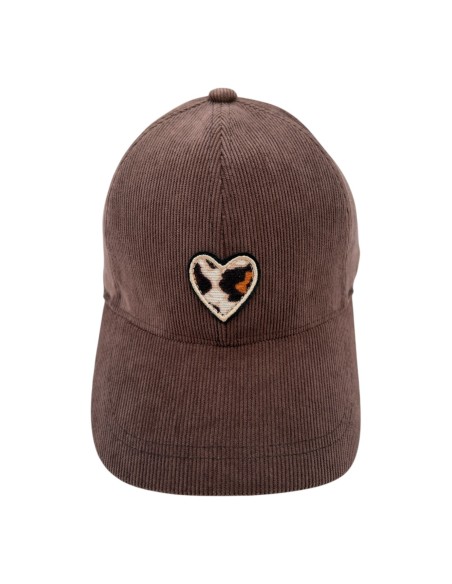 Casquette en velours côtelé avec patch cœur léopard