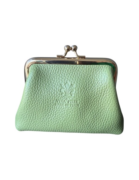 Porte-monnaie rétro en cuir véritable avec fermoir clic-clac « Vera Pelle Made in Italy »
