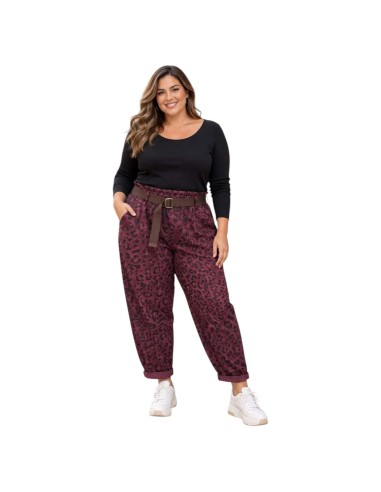 Pantalon carotte taille haute à imprimé léopard et ceinture en toile - Taille unique grande taille (du 42/44 au 50/52)