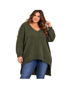 Pull oversize en maille texturée à col V et ourlet asymétrique - Taille unique grande taille (du 42/44 au 50/52)