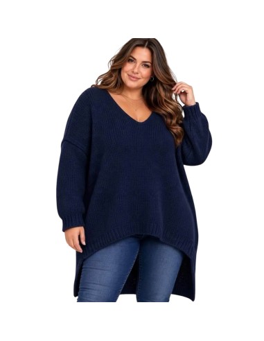 Pull oversize en maille texturée à col V et ourlet asymétrique - Taille unique grande taille (du 42/44 au 50/52)