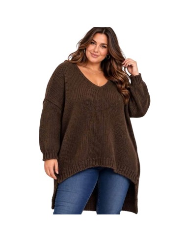 Pull oversize en maille texturée à col V et ourlet asymétrique - Taille unique grande taille (du 42/44 au 50/52)