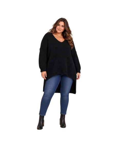 Pull oversize en maille texturée à col V et ourlet asymétrique - Taille unique grande taille (du 42/44 au 50/52)