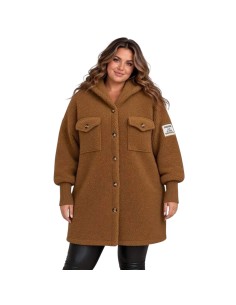 Veste camel oversize en moumoute à capuche et poignets en maille - Taille unique grande taille (du 42/44 au 50/52)