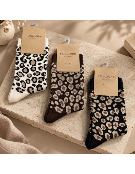 Chaussettes à imprimé léopard brillant Inès Delaure - Du 36 au 41