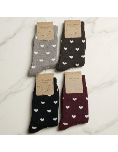 Chaussettes douillettes à imprimé petits cœurs Inès Delaure - Du 36 au 41