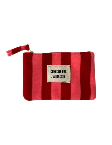 Pochette rayée « Cherche pas j'ai raison » - Pochette zippée tendance - Plusieurs coloris