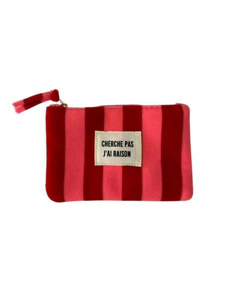 Pochette rayée « Cherche pas j'ai raison » - Pochette zippée tendance - Plusieurs coloris