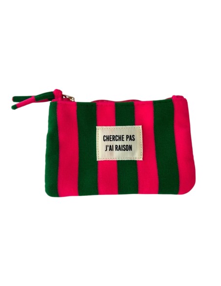 Pochette rayée « Cherche pas j'ai raison » - Pochette zippée tendance - Plusieurs coloris