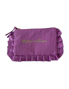 Pochette « Mère veilleuse » - Pochette rayée violette & rose à volants