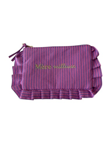 Pochette « Mère veilleuse » - Pochette rayée violette & rose à volants