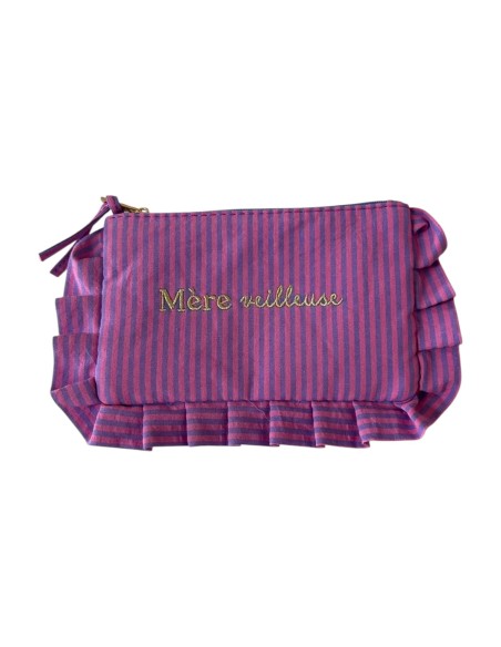 Pochette « Mère veilleuse » - Pochette rayée violette & rose à volants