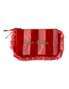 Pochette « Ciao Bella » - Pochette rayée rouge & rose à volants