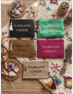 Pochette « Marraine chérie » - Pochette cadeau pour marraine - Plusieurs coloris