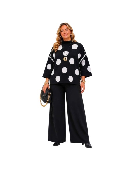 Haut femme grande taille à manches longues - Pois & Léopard - Taille unique (du 38 au 42)