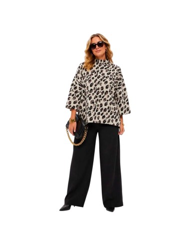 Haut femme grande taille à manches longues - Pois & Léopard - Taille unique (du 38 au 42)