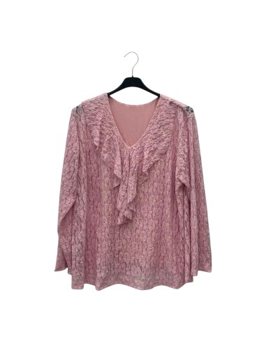 Blouse manches longues femme à dentelles avec sa doublure - Col V - Taille unique grande taille (du 42/44 au 50/52)