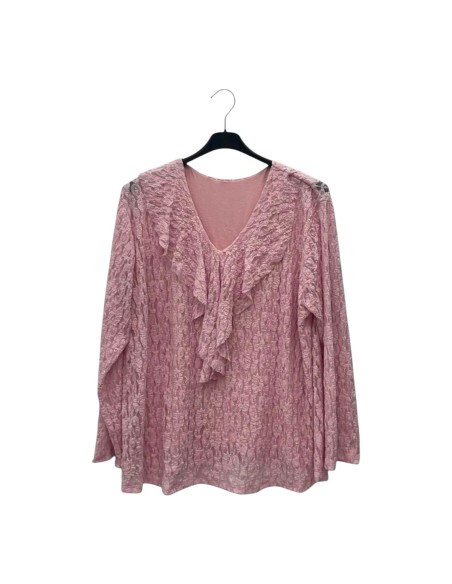 Blouse manches longues femme à dentelles avec sa doublure - Col V - Taille unique grande taille (du 42/44 au 50/52)