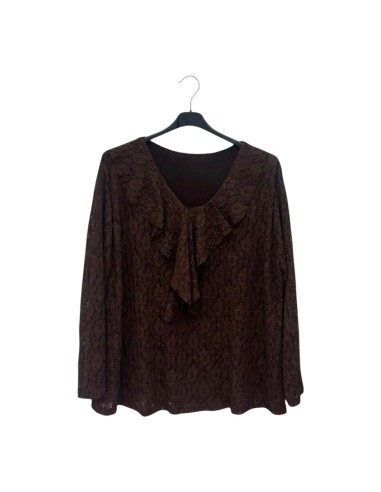 Blouse manches longues femme à dentelles avec sa doublure - Col V - Taille unique grande taille (du 42/44 au 50/52)