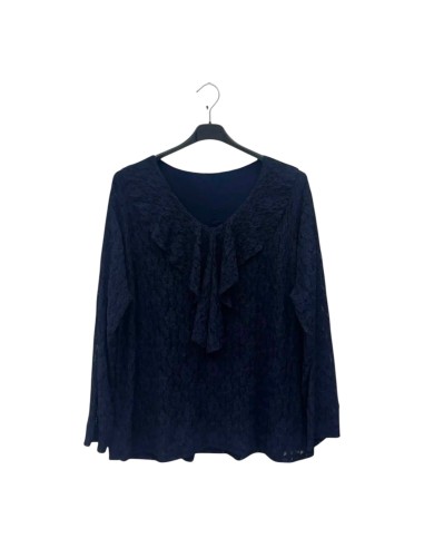 Blouse manches longues femme à dentelles avec sa doublure - Col V - Taille unique grande taille (du 42/44 au 50/52)