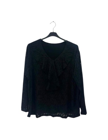 Blouse manches longues femme à dentelles avec sa doublure - Col V - Taille unique grande taille (du 42/44 au 50/52)
