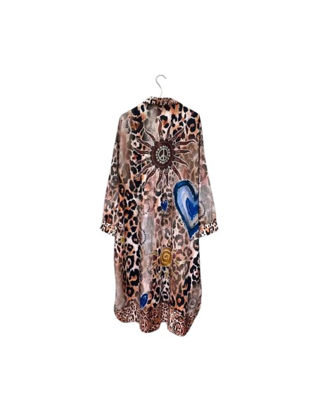 Robe chemise femme grande taille imprimé léopard - Robe fluide manches longues - Tailles uniques (du 42/44 au 50/52)