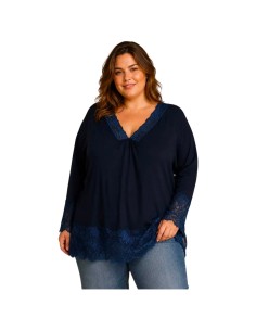 T-shirt rouleau femme grande taille manches longues - Col V dentelle - Taille unique grande taille (du 42/44 au 50/52)