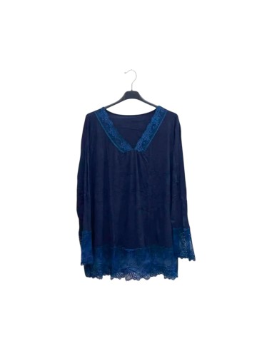 T-shirt rouleau femme grande taille manches longues - Col V dentelle - Taille unique grande taille (du 42/44 au 50/52)