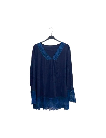 T-shirt rouleau femme grande taille manches longues - Col V dentelle - Taille unique grande taille (du 42/44 au 50/52)