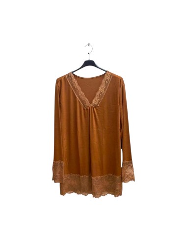 T-shirt rouleau femme grande taille manches longues - Col V dentelle - Taille unique grande taille (du 42/44 au 50/52)