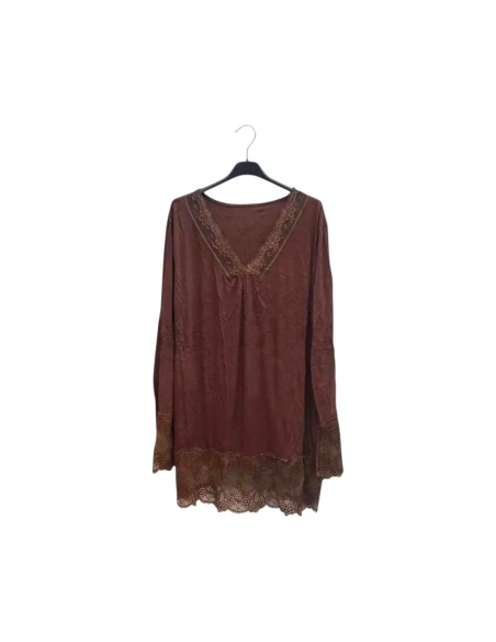 T-shirt rouleau femme grande taille manches longues - Col V dentelle - Taille unique grande taille (du 42/44 au 50/52)