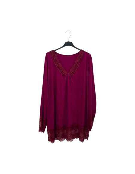 T-shirt rouleau femme grande taille manches longues - Col V dentelle - Taille unique grande taille (du 42/44 au 50/52)