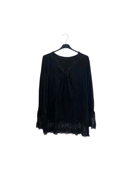 T-shirt rouleau femme grande taille manches longues - Col V dentelle - Taille unique grande taille (du 42/44 au 50/52)