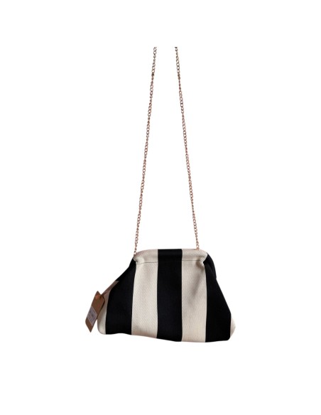 Sac Clap-Clap rayé noir & beige - Chaînette amovible - Élégant & intemporel