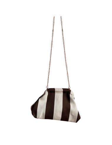 Sac Clap-Clap rayé chocolat & beige - Chaînette amovible - Tons chaleureux & élégants