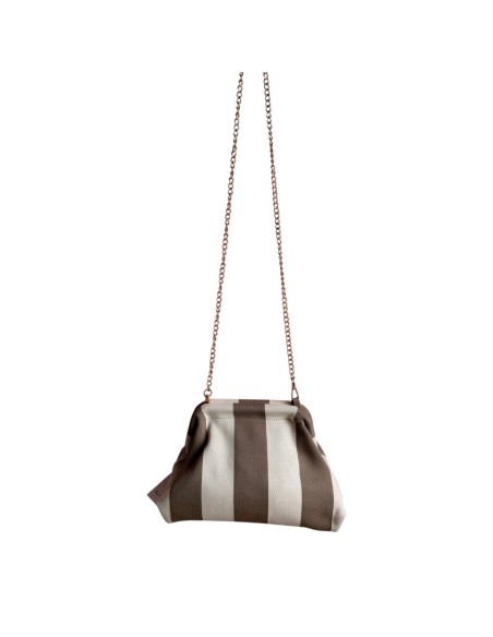 Sac Clap-Clap rayé beige & taupe - Chaînette amovible - Doux & élégant