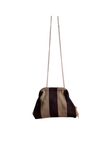 Sac Clap-Clap rayé chocolat & taupe - Chaînette amovible - Chaleureux & original