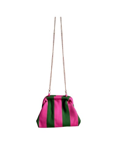 Sac Clap-Clap rayé vert et fuchsia - Chaînette amovible - Coloré & original